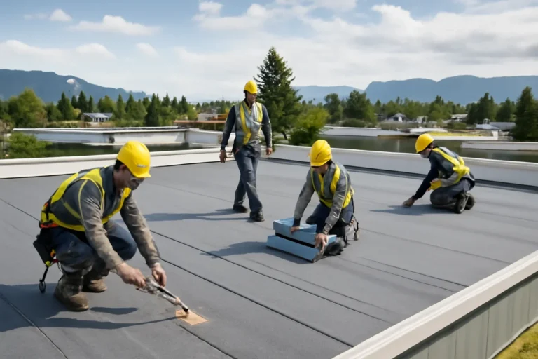 What Is the Best Roofing System for a Commercial Building?? shown through professional roofing work