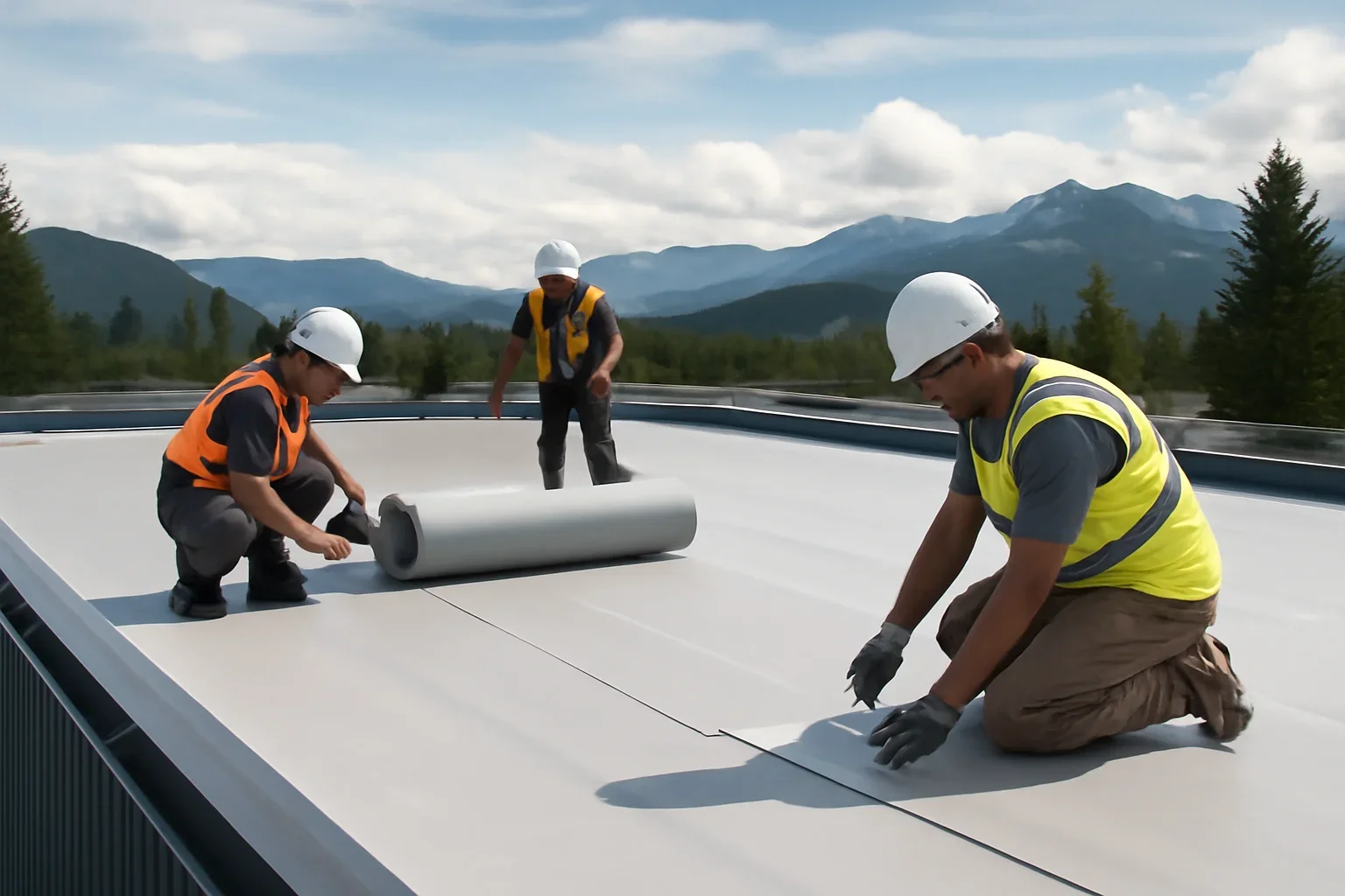 Commercial Roof Replacement shown through professional roofing work