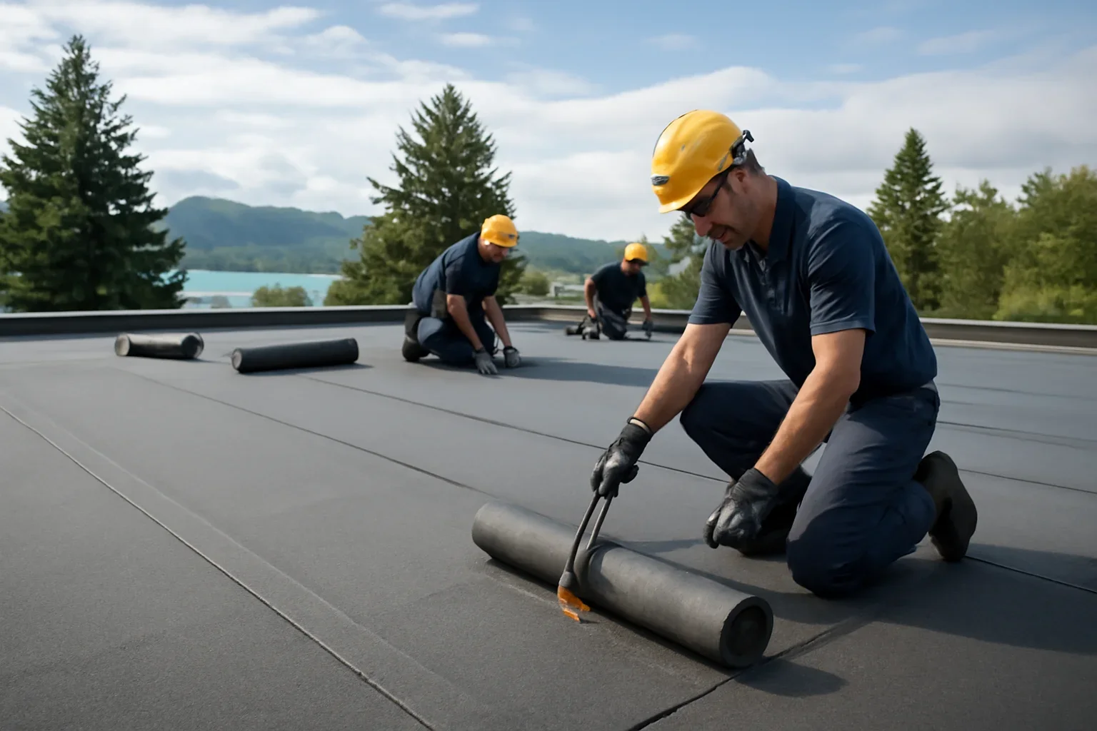 Flat Roofing shown through professional roofing work
