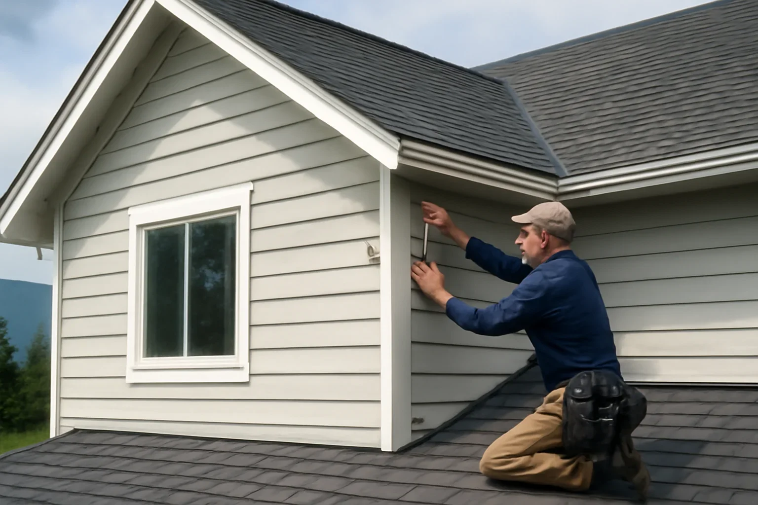 Siding Repair shown through professional roofing work