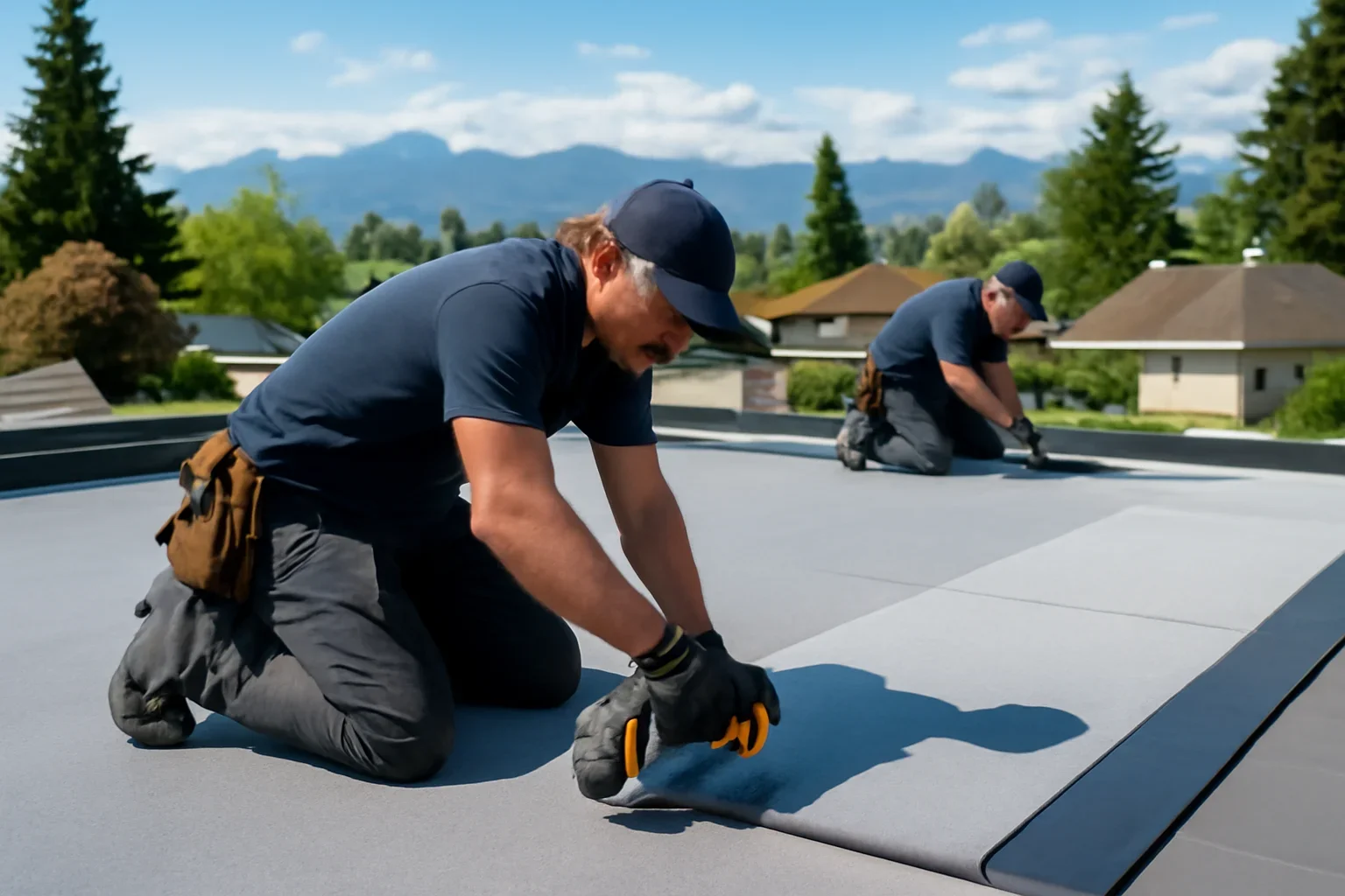 Flat-Roof Repair in Vancouver, B.C. shown through professional roofing work