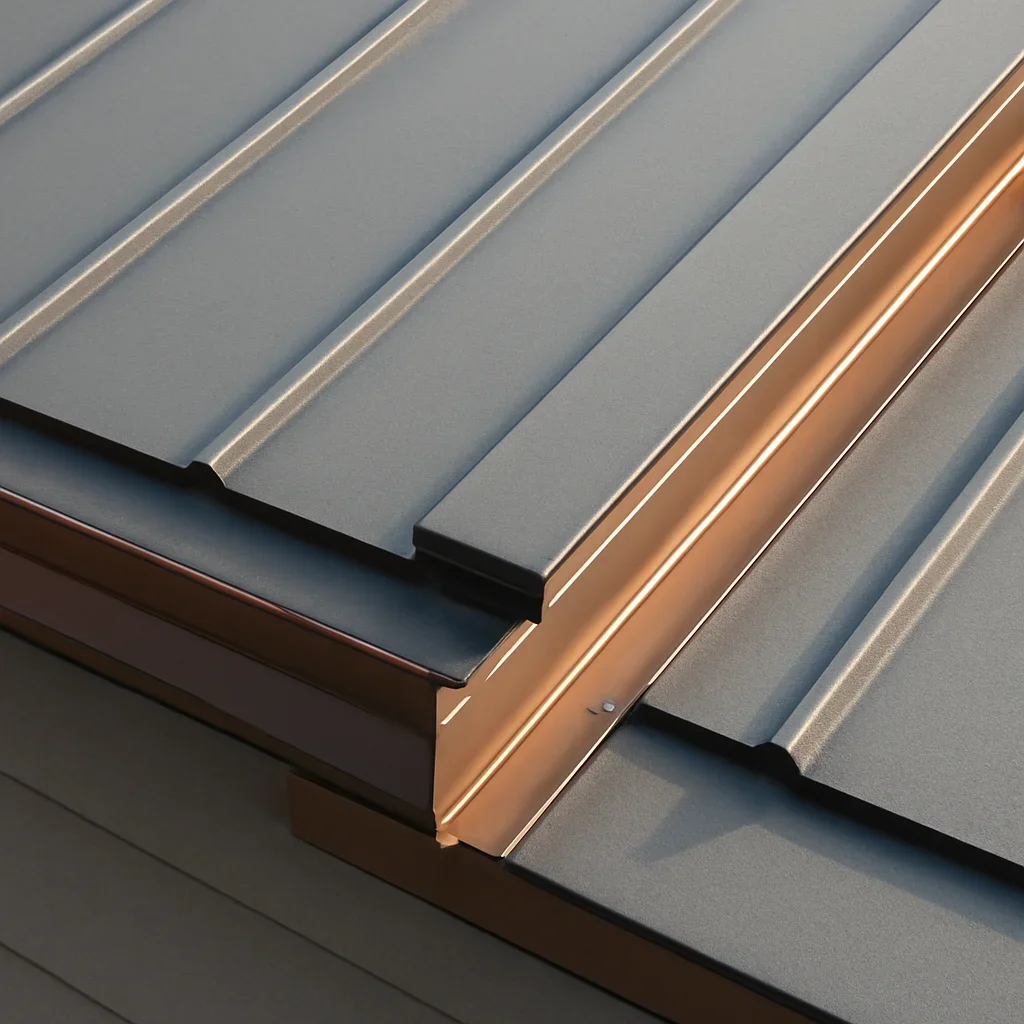 Close view of materials and roof details related to Standing-Seam Metal Roof