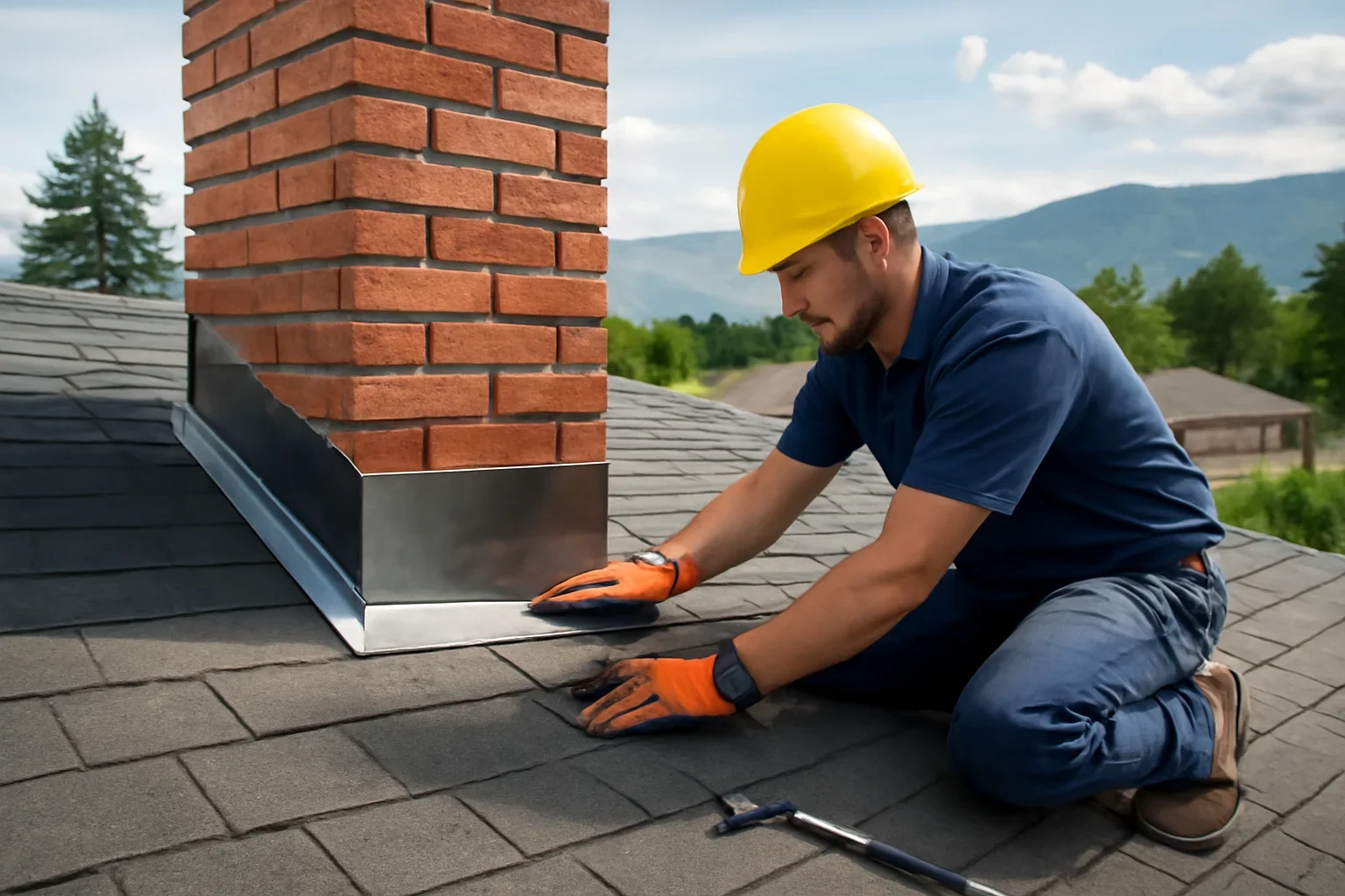 Chimney Flashing Repair shown through professional roofing work