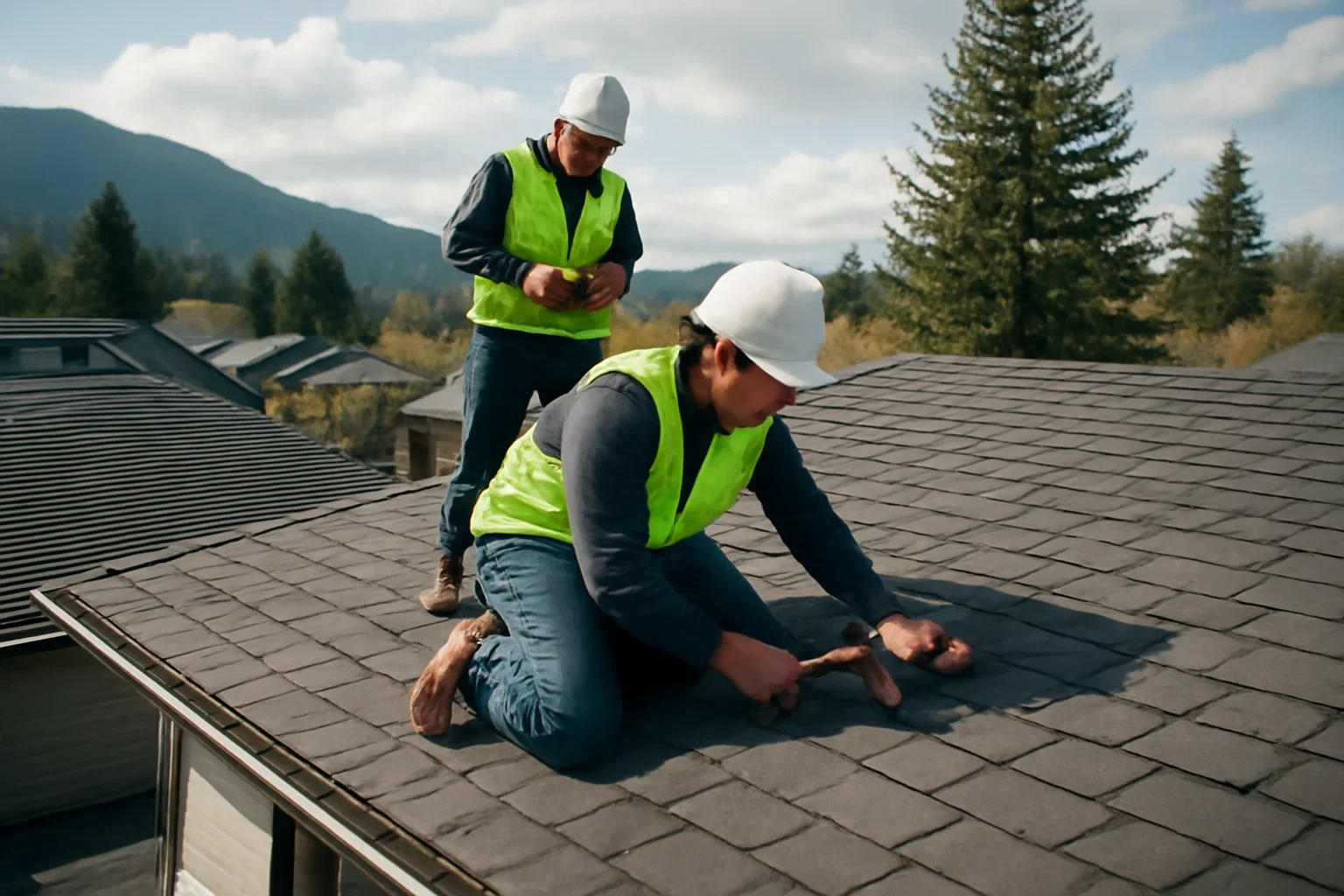 Roof Leak Detection shown through professional roofing work