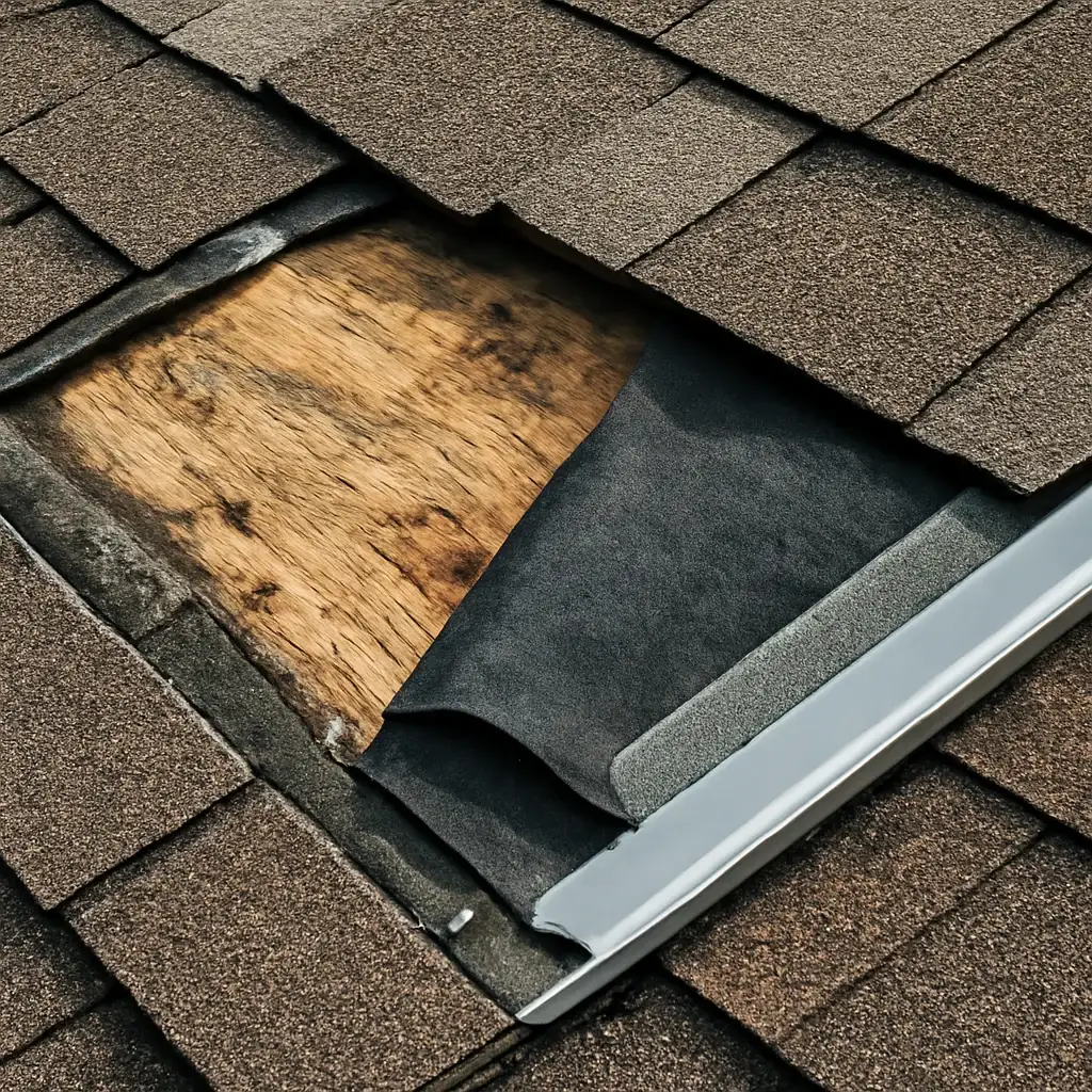 Close view of materials and roof details related to Storm Damage Roof Repair