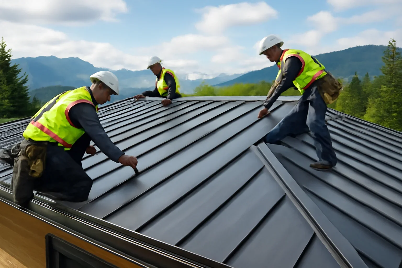 Standing-Seam Metal Roofing shown through professional roofing work