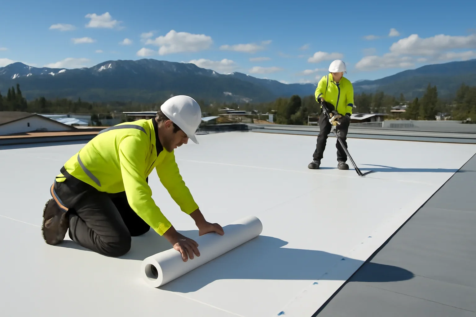 TPO Roofing shown through professional roofing work